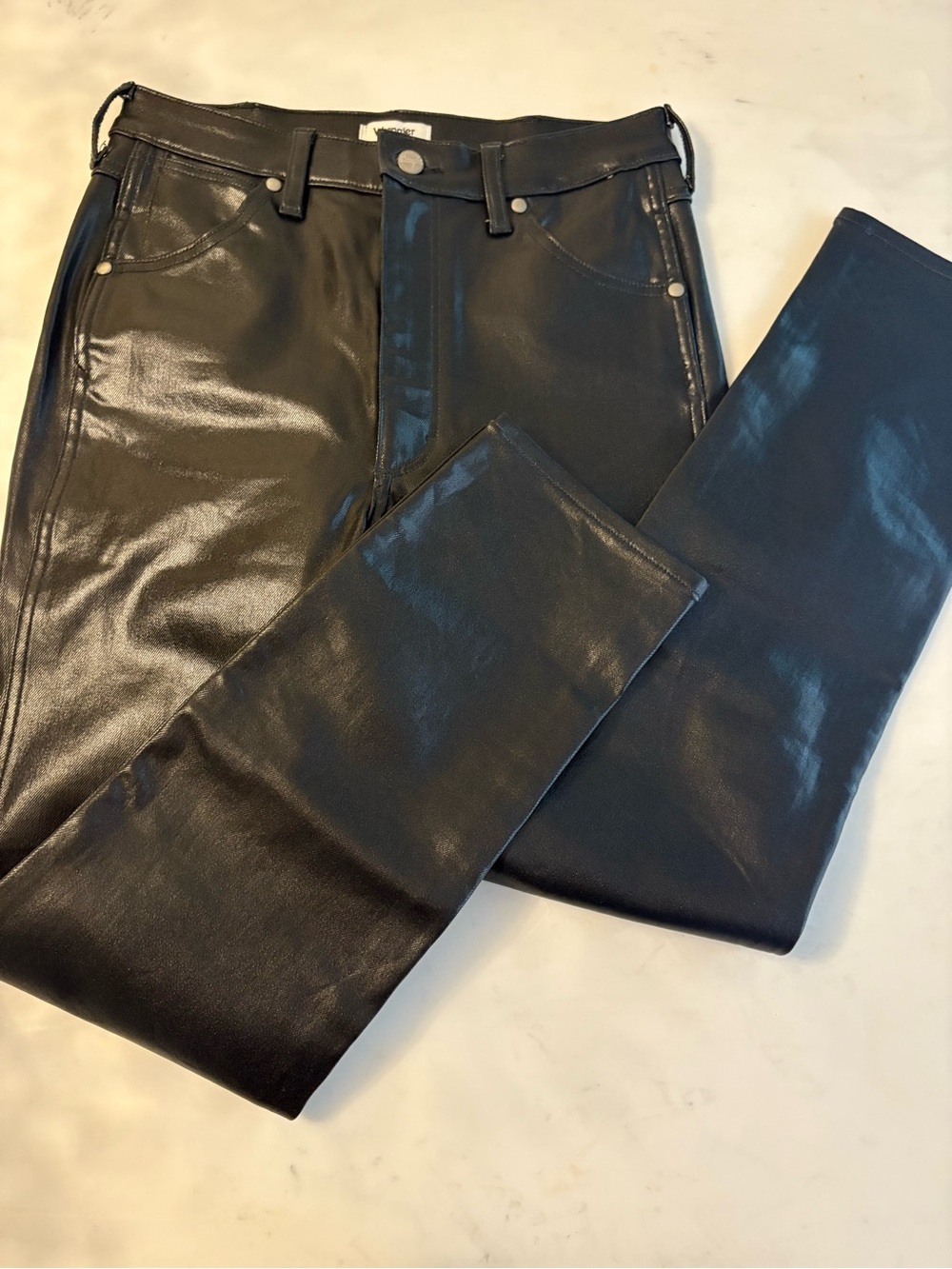 Wrangler Walker Black Faux Leather High Rise Slim  Jeans